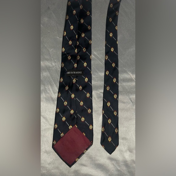 Men’s Saks Fifth Avenue Vintage 90s Blue Gold Striped Silk Designer Tie - Picture 3 of 3